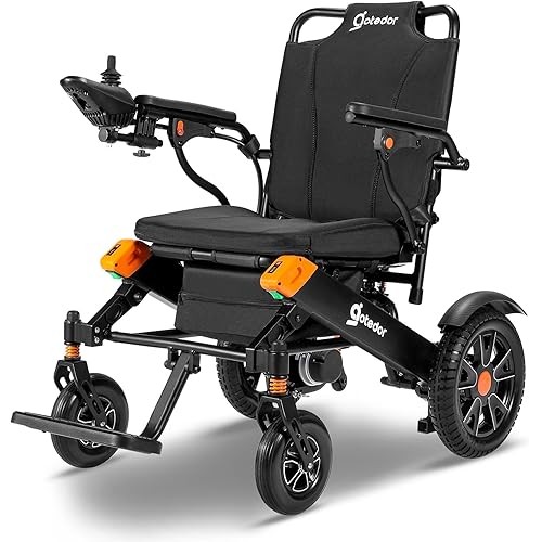 Aotedor Electric Wheelchairs for Adults Seniors,All Terrain Power Wheelchair 20 Miles Travel Range with 2 Packs Side Slide-in Batteries Safe and Comfortable（Black-Orange）