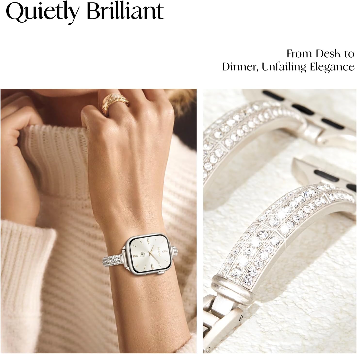 Missair Bands Compatible with Apple Watch Band 38mm 40mm 41mm 42mm 44mm 45mm 46mm 49mm Thin Metal Diamond Bracelet Band with Jewelry Crystal for iWatch Series 10 9 8 7 6 5 4 3 SE Ultra for Women - Image 3
