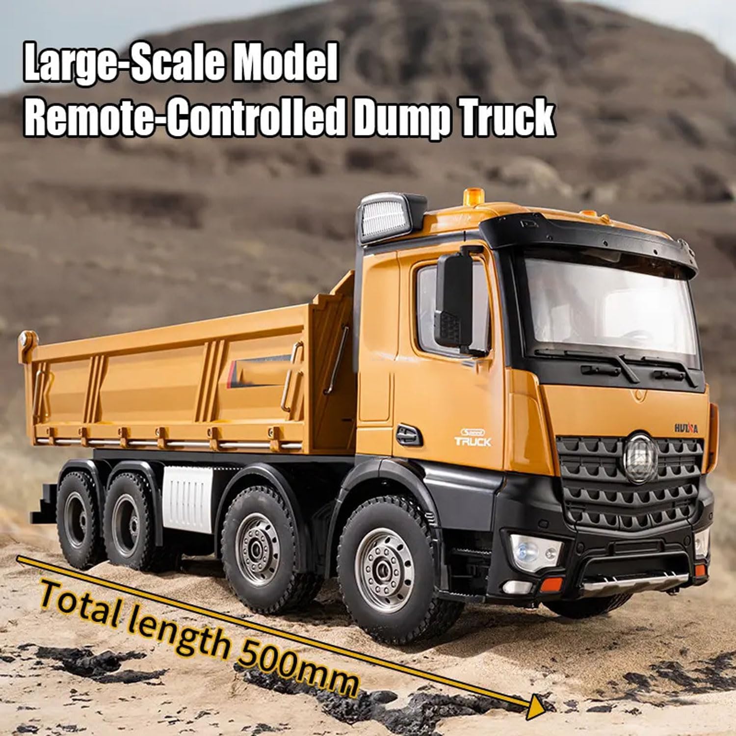 1:14 Scale RC Dump Truck with 2 Batteries, 4WD 2.4Ghz RC Truck with Trailer, 12CH RC Construction Vehicle with Light and Sound, Four-Wheel Steering, RC Toy Car for Boy Girl Birthday Gift