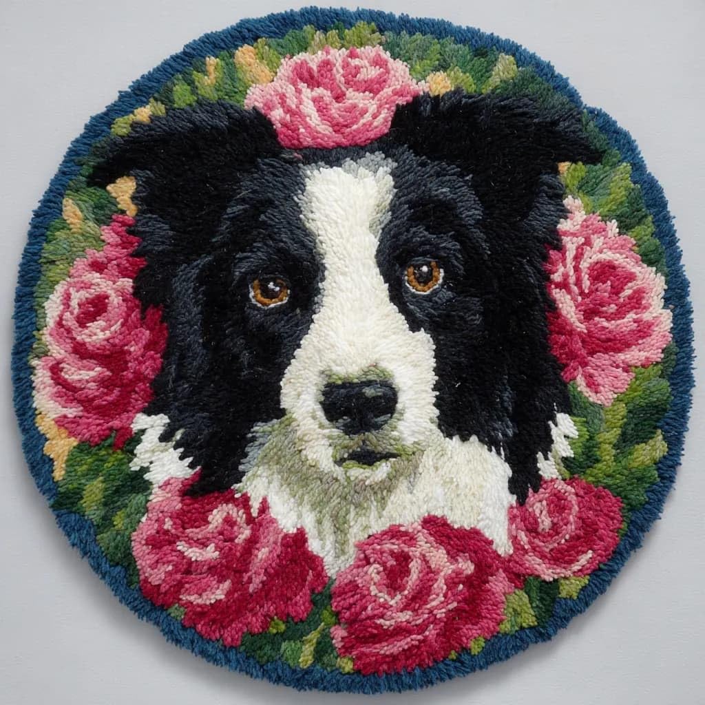 WallustrioaW Round Latch Hook Rug Kits Dog for Adults and Starter 50 * 50Cm