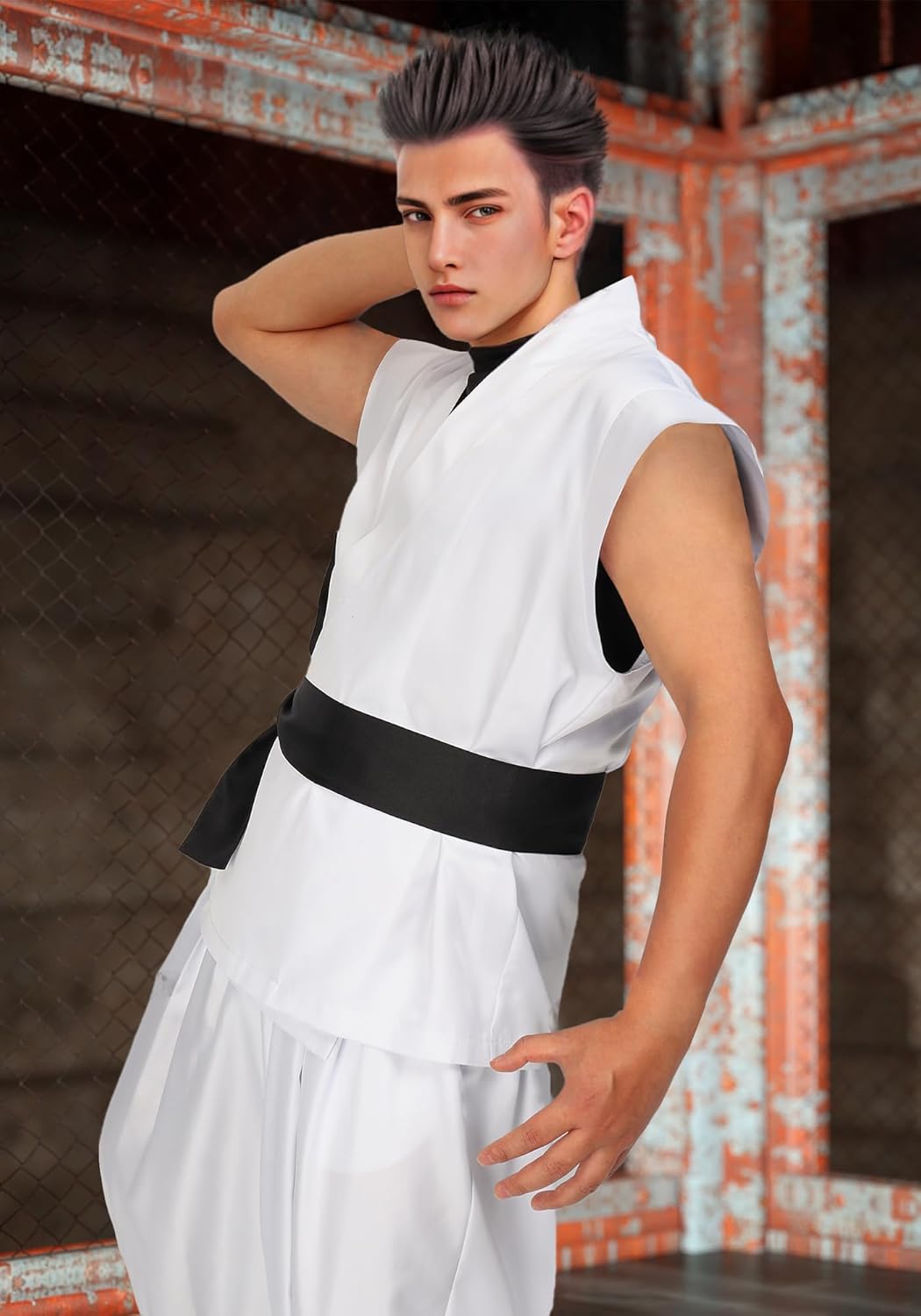 DAZCOS Anime Men's Cosplay Costume US Size White Kung Fu Suit Belt with Stickers for Party Christmas Halloween