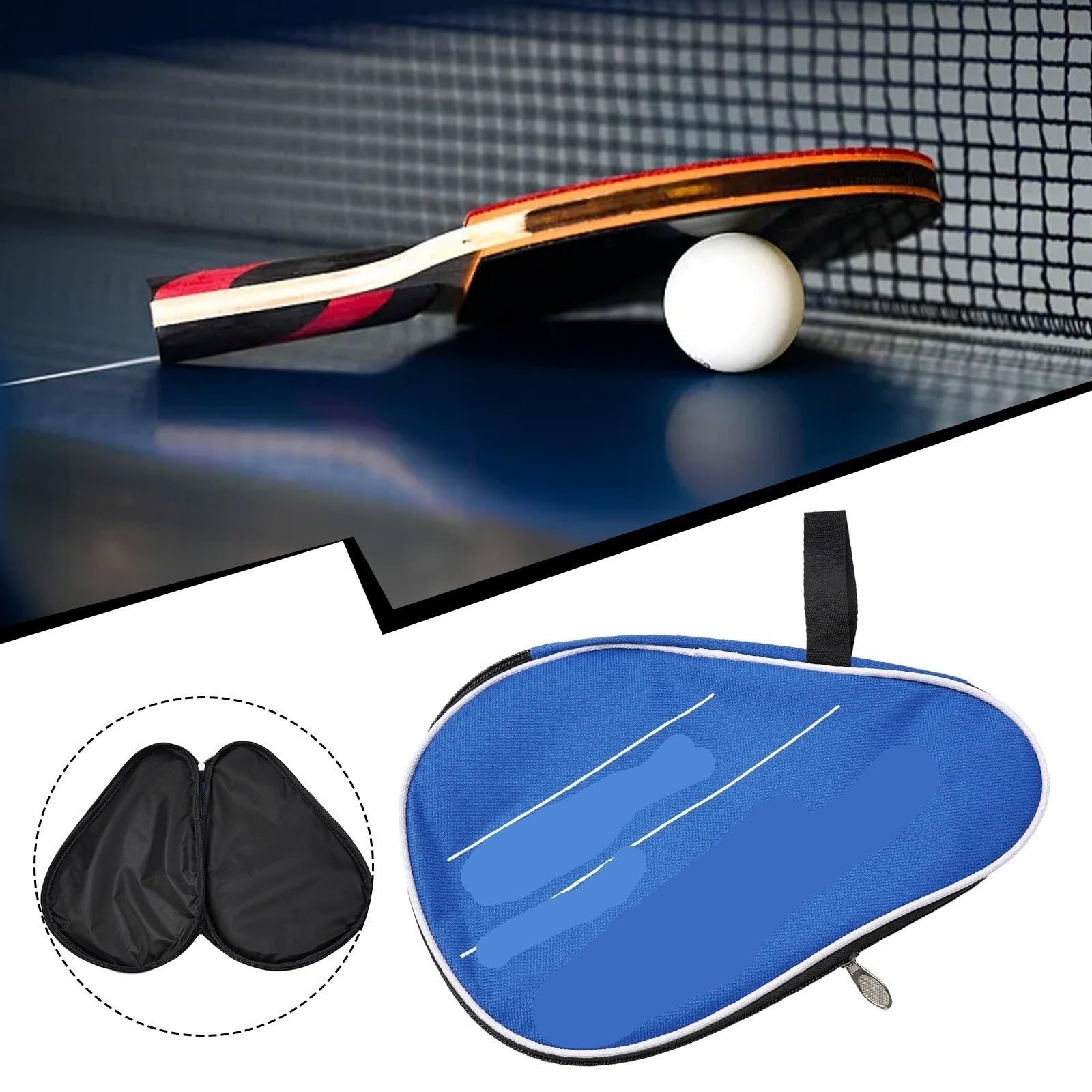 Tischtennisschlägertasche Tischtennisschläger Schläger Tasche Oxford Tuch Schwamm Ping Pong Fall mit Bälle Tasche Sport Trainingsausrüstung Doppelter Tischtennissack(Blue)