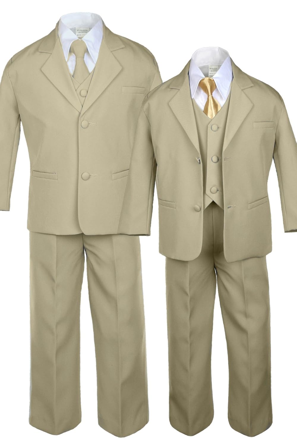 6pc Boys Khaki Tuxedo Suits with Satin Mustard Necktie from Baby to Teen (12)