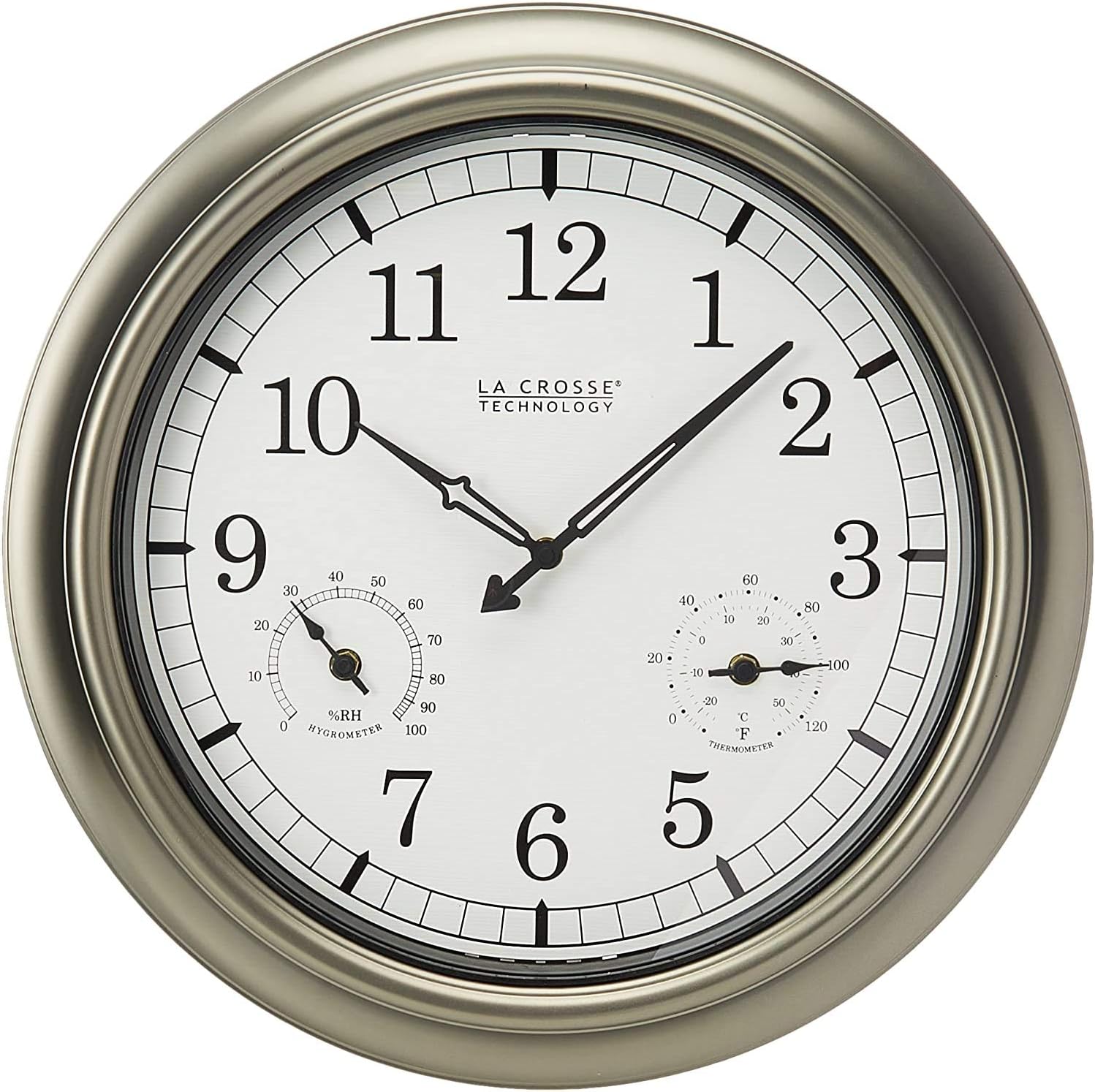 La Crosse Technology WT-3181PL-Q 18 Inch Indoor/Outdoor Thermometer & Hygrometer Metallic Finish Wall Clock