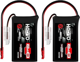 HOOVO 2S LiPo Battery 7.4V 450mAh 30C Battery Pack with JST Plug for RC Helicopter Quadcopter Small Airplane Micro FPV Racing Drone 2Pack