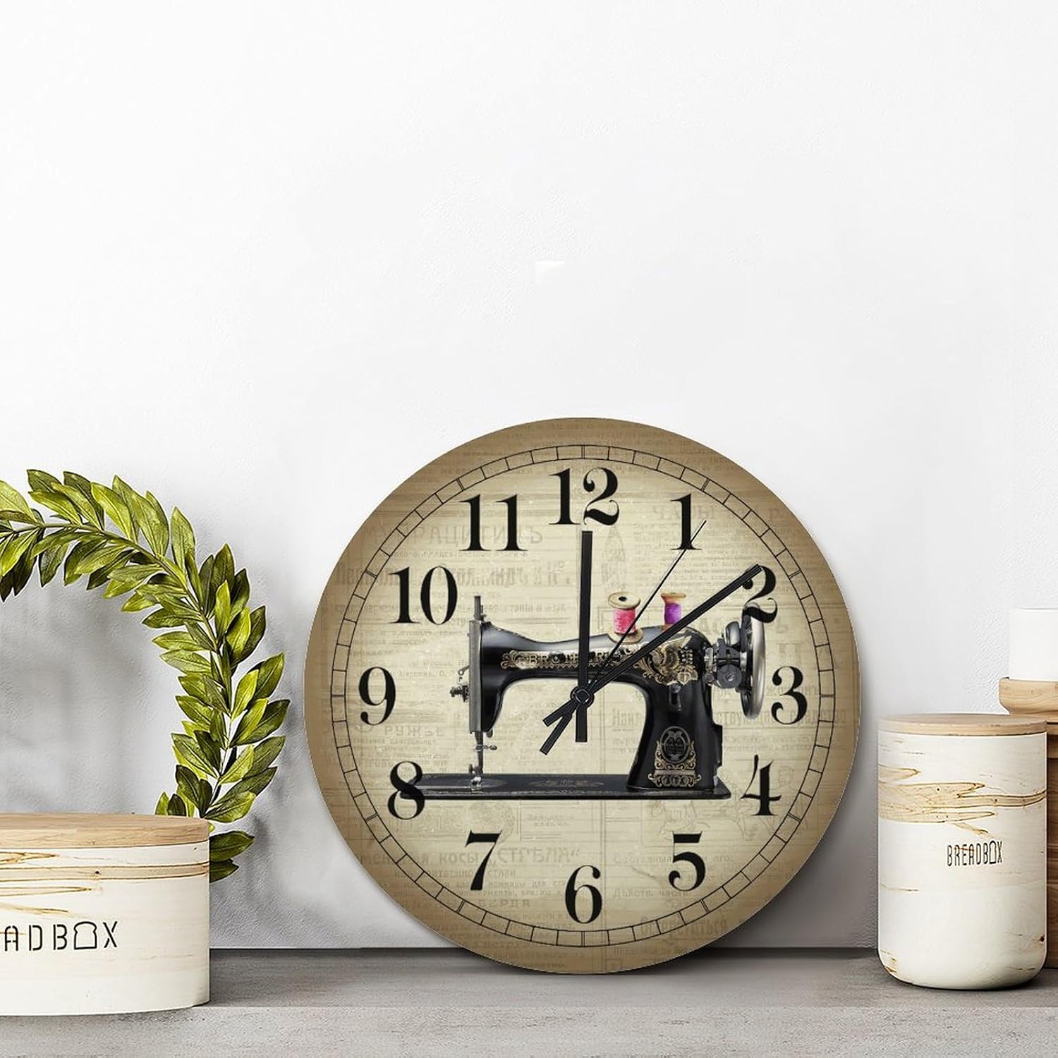 ArogGeld Sewing Machine Wall Clock Sewing Room Wooden Wall Clocks Battery Operated 15 Inch Silent Non-Ticking Modern Hanging Clock for Bedroom Living Room Farmhouse Wall Decor