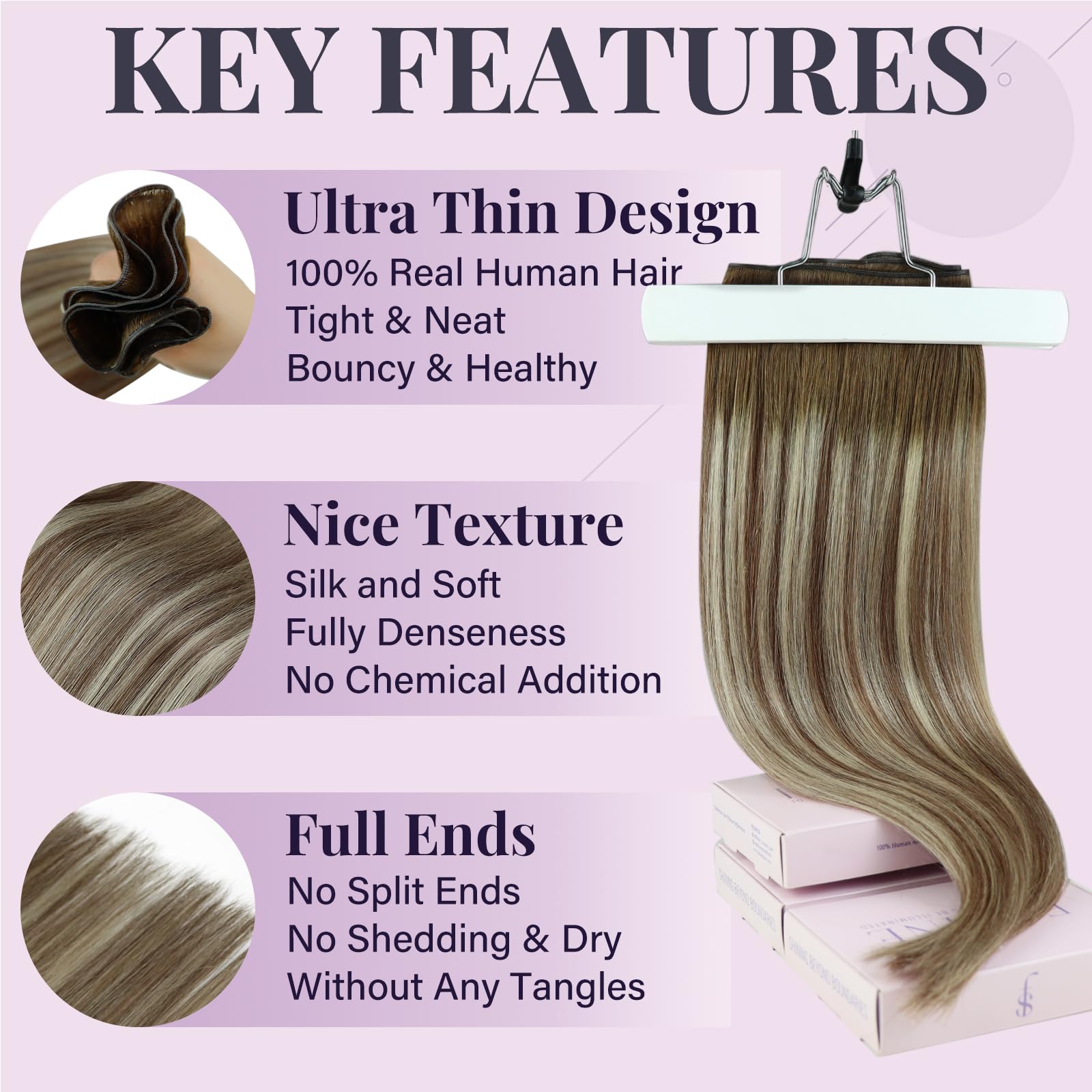 Fshine Extension Cucitura Capelli Veri Balayage Marrone A Biondo Tessitura Platino Capelli Umani Veri 35cm 50g Matasse Capelli Veri Tessitura #6/60/6