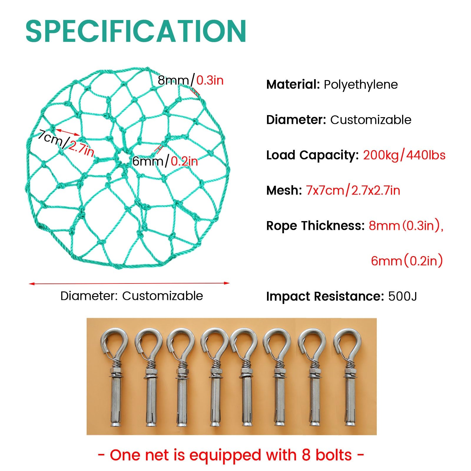 JYHHCYS Anticaídas Red Protección Alcantarilla para Obras De Construcción | Red para Tapa de Alcantarilla Multiusos, Polietileno, con Ganchos Metálicos, Circular(Set of 6,Dia 78cm/30.7in)