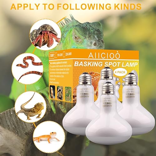 Miniatura 6 de Aiicioo Bombilla de luz de reptil - Bombilla de calor de 150 W, paquete de 4 para lámpara de calor de reptiles para dragón barbudo, lagarto,