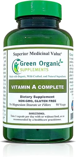 Green Organic Supplements Vitamina A, palmitato de retinilo, 90 VCaps, 15000IU, hecho a mano, sin OMG y sin gluten (paquete de 1)