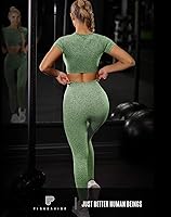 Vista 5 de Conjunto de pantalones de yoga de dos piezas para mujer, leggings de cintura alta sin costuras y camisetas cortas de yoga de secado rápido, conjunto