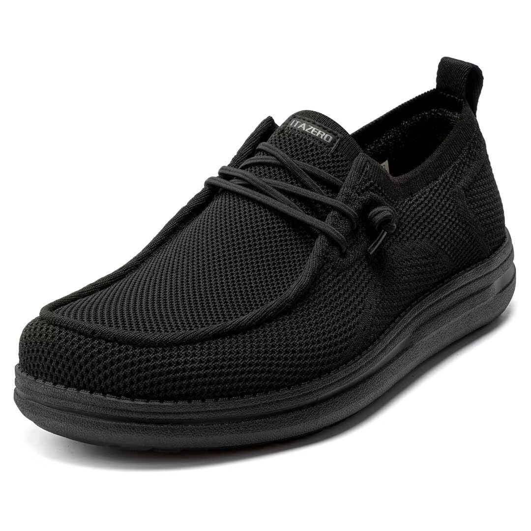 1TAZERO Wide-Toe Box-Shoe for Men-Slip in Wide-Width - Walking Casual Loafers Orthopedic Shoes for Plantar Fasciitis with Arch Support BK Black 15