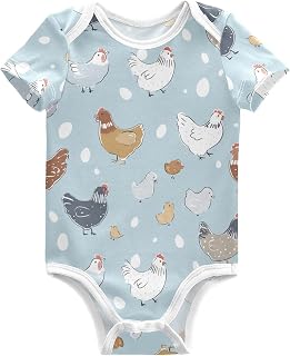 Yellow Egg & Blue Floral Pattern Short Sleeve Bodysuits for Baby Cotton Bodysuit Unisex Babies Suits for Boys Girls