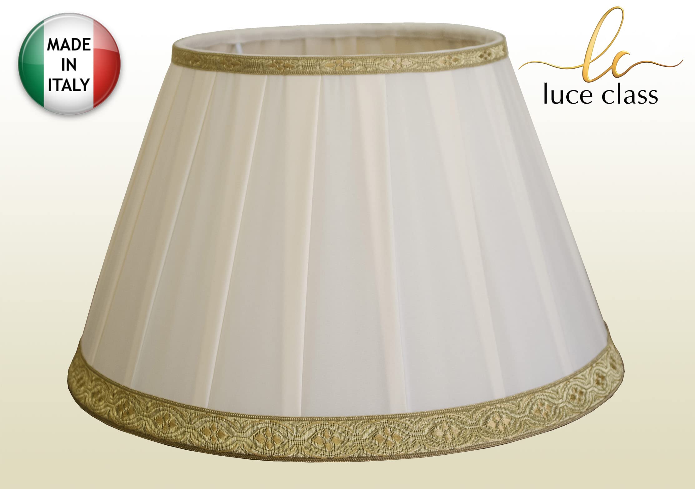 LUCECLASS | cappello paralume paraluce per lampada tondo nuovo in tessuto misto seta panna A PIEGHE stoffa fatto a mano Made in Italy cucito a mano. (DIAM.30 ATTACCO E27)