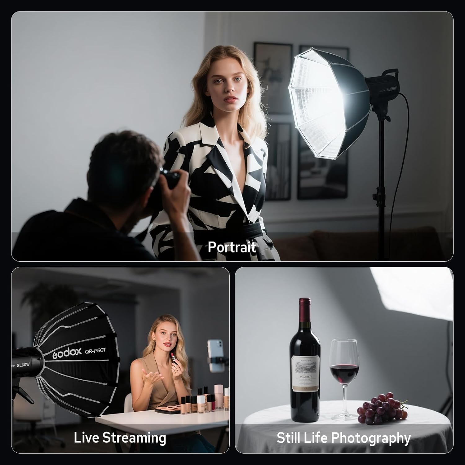 Godox SL-60W Luz de Estudio LED de 60W, iluminación LED Continua de 5600K con Soporte Bowens para Uso en Exteriores, cámaras réflex Digitales de Lente única DSLR