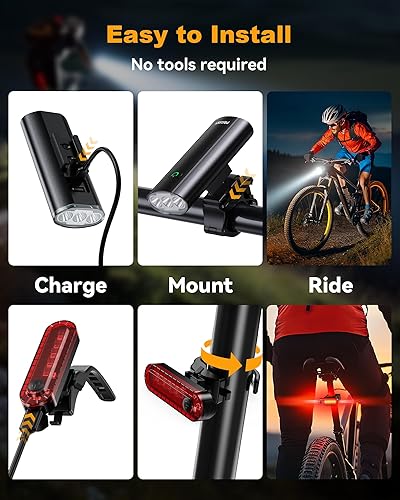 Miniatura 8 de Luces de bicicleta superbrillantes para montar en la noche, faro de bicicleta de montaña recargable por USB, impermeable, 6+4 modos de luz para