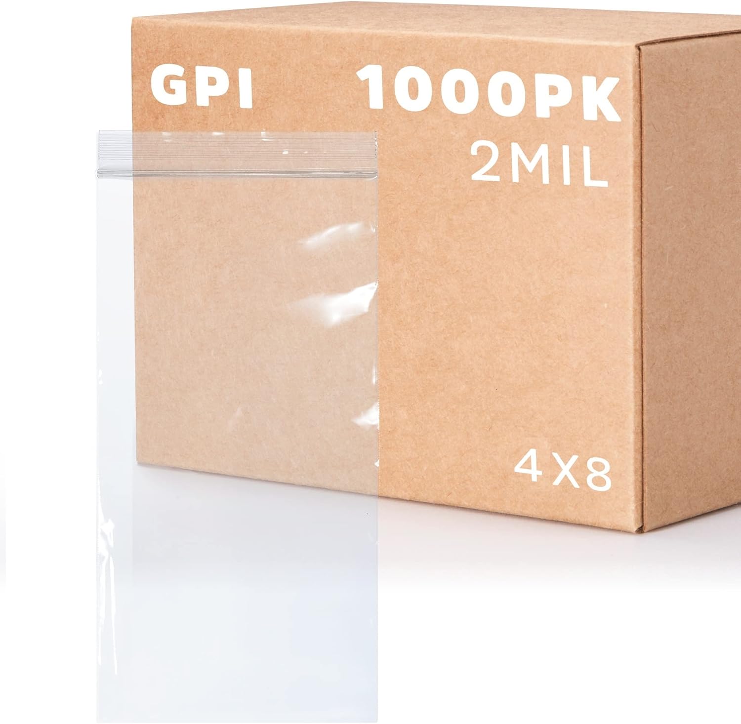 GPI - 4" x 8" Long Zip Bags, 1000 Count, 2 Mil, Clear Plastic Reclosable Zipper Poly Baggies, with Resealable Zip Top Lock Seal, for Snacks, Candy, Incense & Jewelry