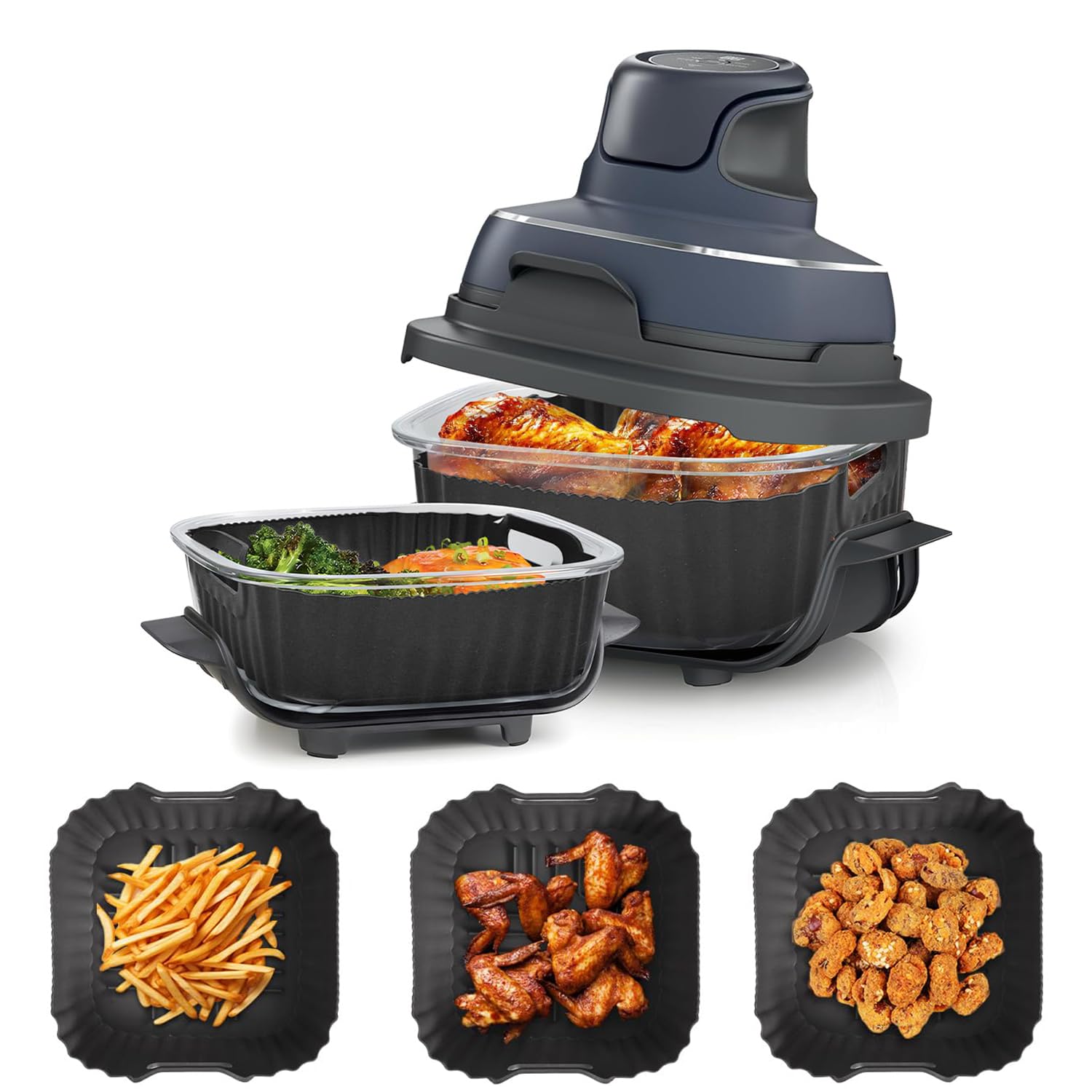 Silikoneinlagen für Ninja Crispi FN101GY – Antihaft-Zubehör für Ninja-Luftfritteuse, passend für 4QT-Behälter und 6-Tassen-Behälter, Airfryer-Ersatzeinsatz, Grau