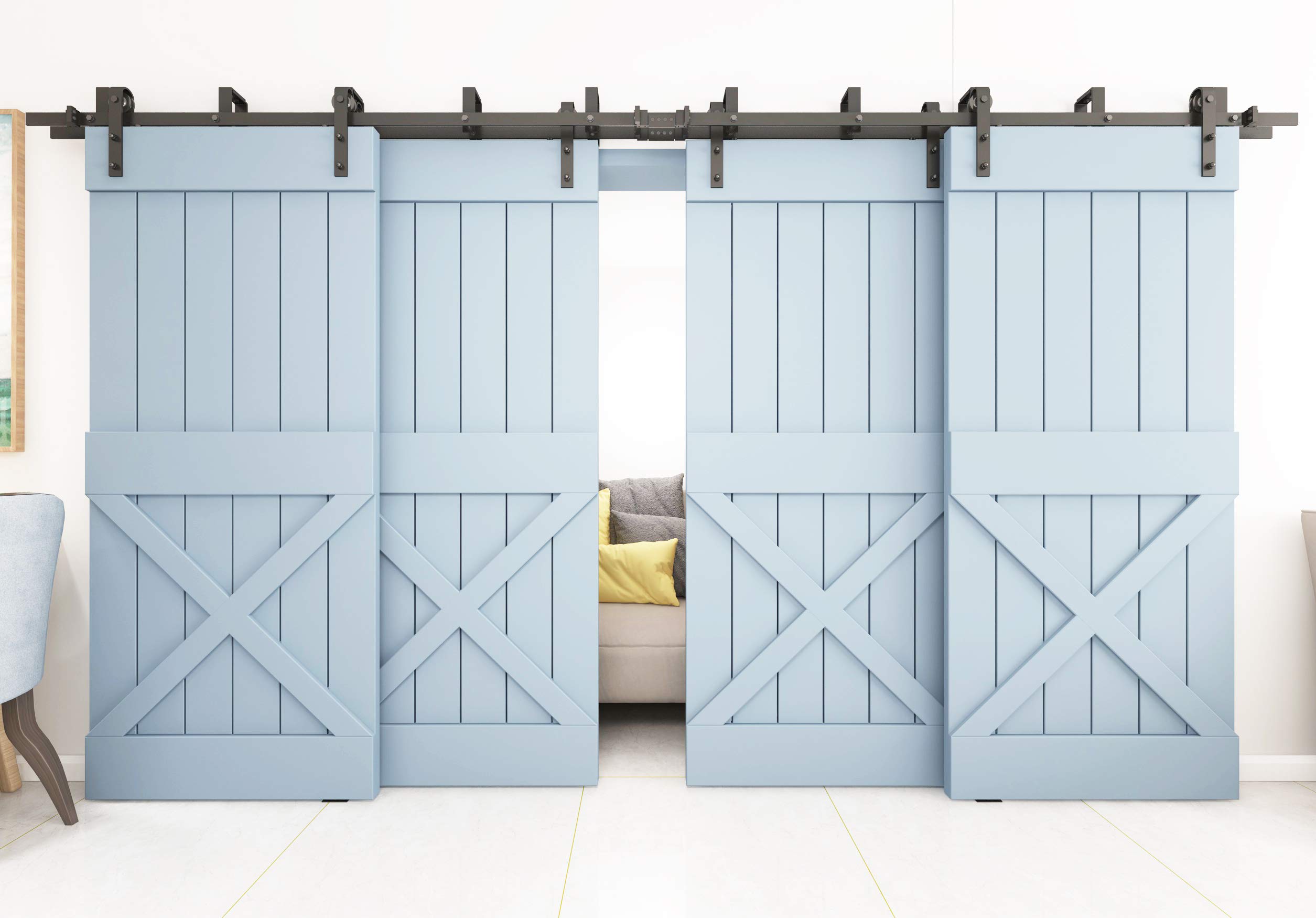 Buy DIYHD 13FT 4 Door Bypass Sliding Barn Door Hardware Black Bypass