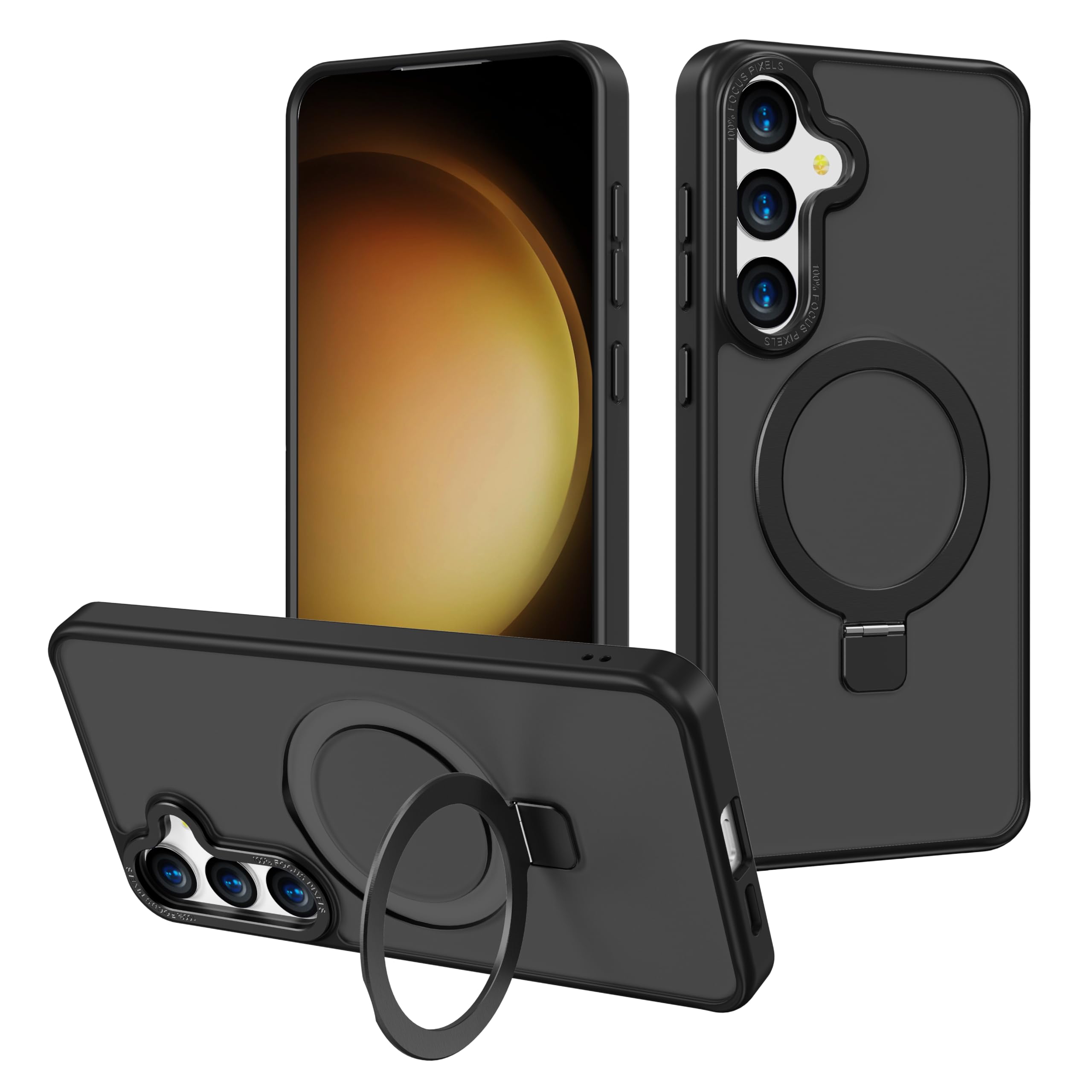 Magnetic Case Compatible with Samsung Galaxy S23 Plus,Translucent Matte Back Non-slip Phone Cover Protective Shockproof with Stand,Black Samsung Galaxy S23 Plus Black