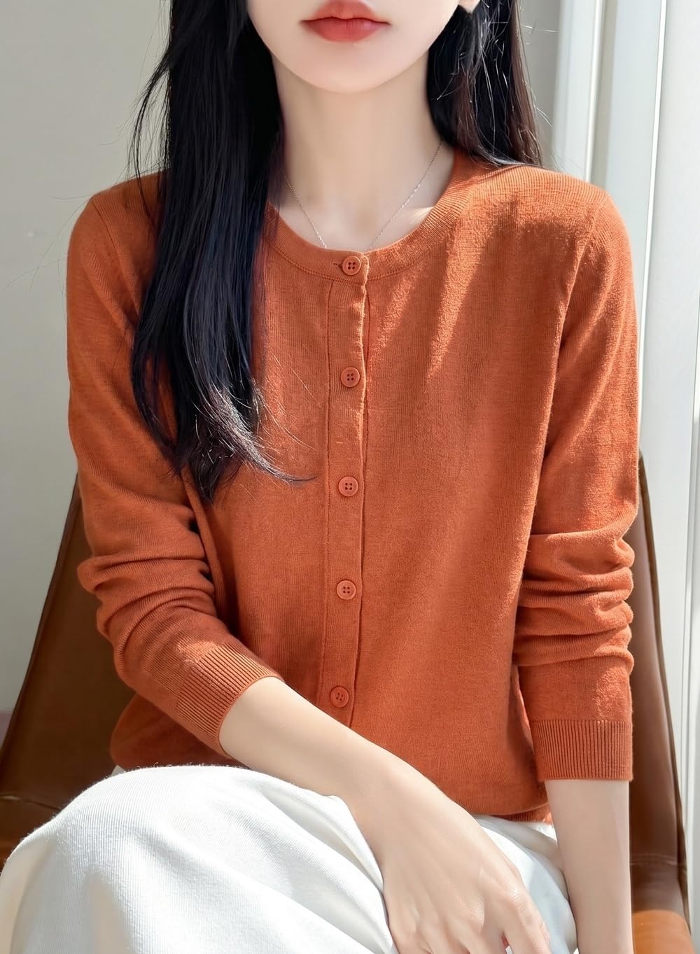 Cardigan en Maille Douce pour Femmes, Chemise Légère Boutonnée, Blouson, Manches Longues, Décontracté, Veste Tricot Ample, Veste Cardigan pour Le Travail de Bureau, Tenue Quotidienne P