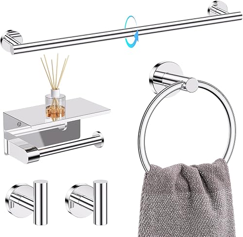 Miniatura 16 de TQKAG Juego de 5 Piezas de Soportes para Toallas de Baño Juego de Herrajes de Baño Dorado Cepillado de Acero Inoxidable Soporte de Papel Higiénico