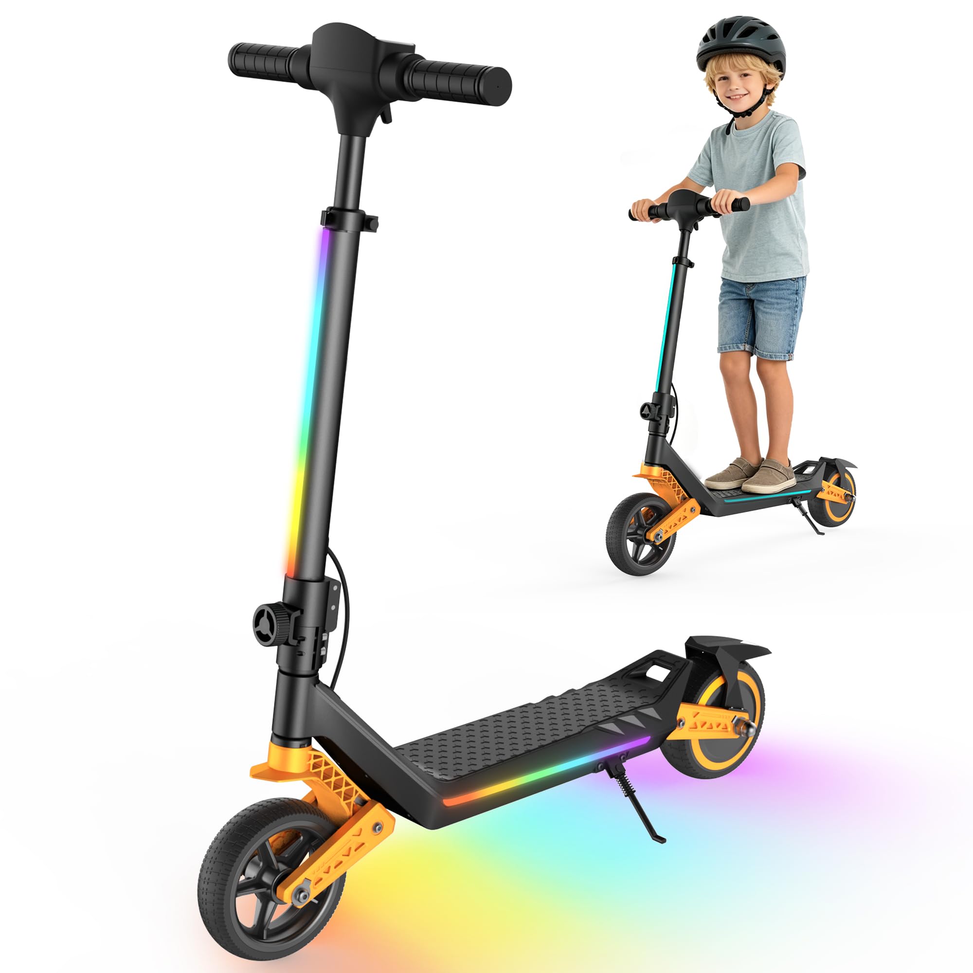 Electric Scooter for Kids Ages 6-12, 150W Motor,10 Mph Max Speed, LED Display, K2-2 Speeds (6/10 MPH), K2 Pro/K6-3 Speeds, Magnetic Charging, Colorful Light, Dual Brake Scooter for Girls Boys