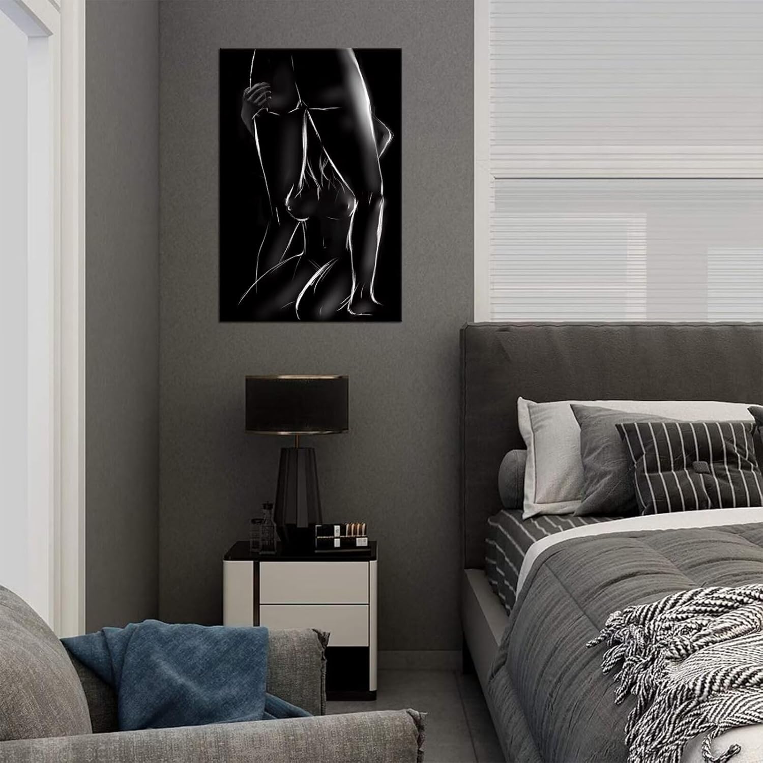 Woman and Man Wall Art Black and White Bedroom Wall Decor Sexy Couples Pictures Prints Artwork for Bedroom Apartment Bar Hotel Home Decorations Framed Ready to Hang 12L" x 16W"