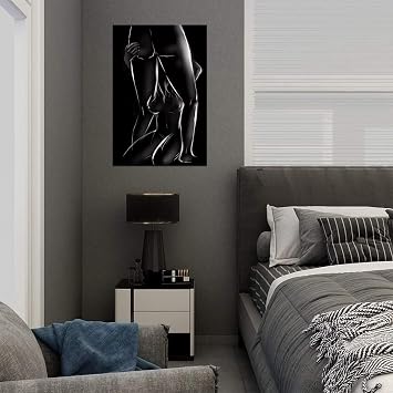 Black and White Women Men Wall Art Bedroom Wall Decor Sexy Couple Photo Print Bedroom Apartment Bar Hotel Home Decor Framed Ready to Hang 18L x 24W