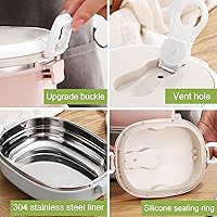 Vista 4 de LIZEALUCKY Caja Bento Contenedor de alimentos aislado con asa plegable, lonchera caliente apilable portátil de acero inoxidable aislada lonchera