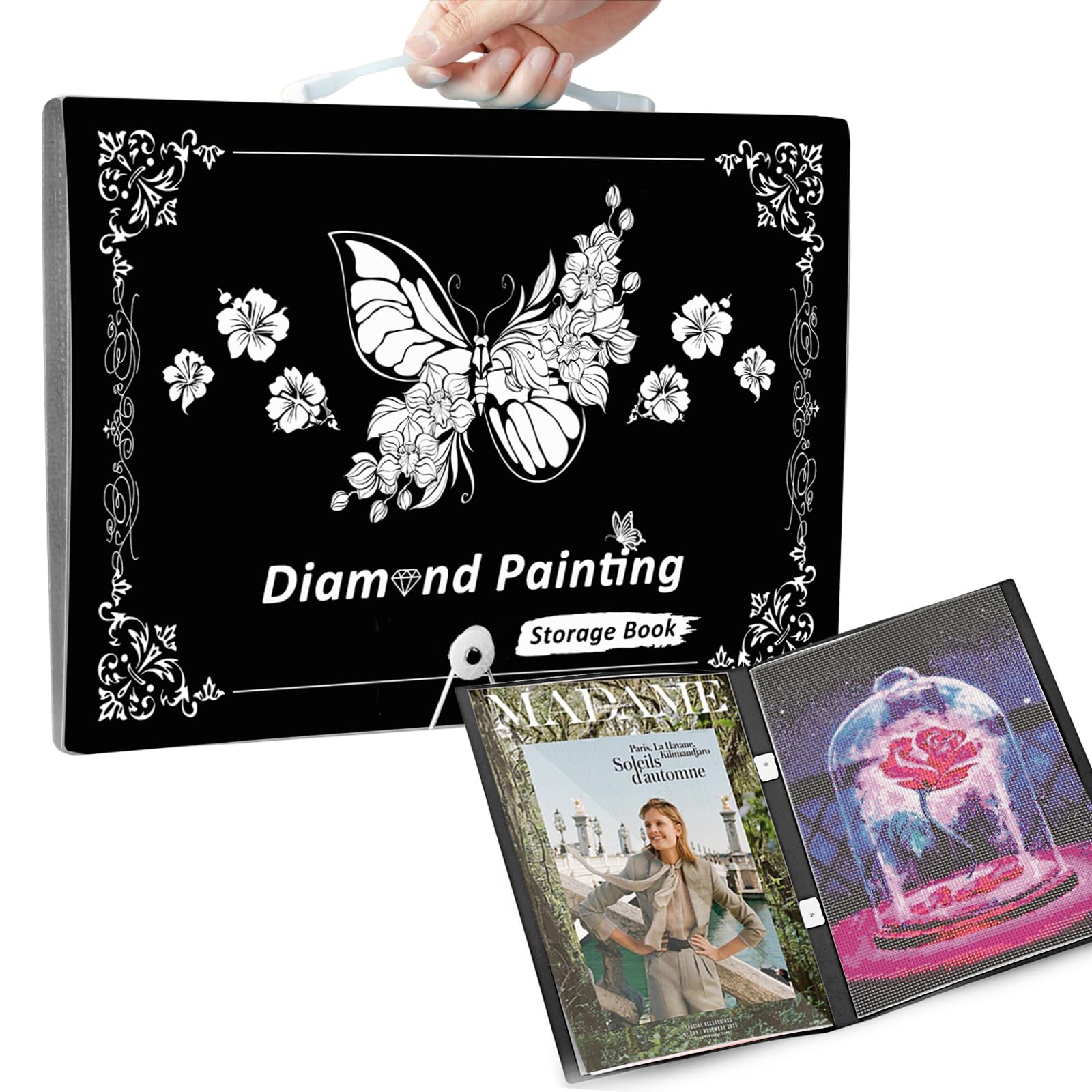 MUFEKUM A3 Handheld Storage Book 30 Pocket for Diamond Painting (Black)