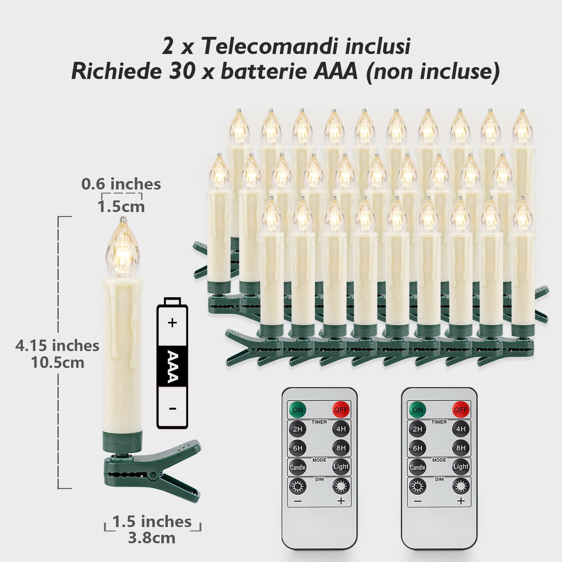 Rhytsing 30 Avorio Candele a Clip Natalizie Design Gocciolante per Albero di Natale, Candele LED a Batteria in Plastica con Timer e Telecomando, 2 Telecomandi Incluse - H 10,5 cm