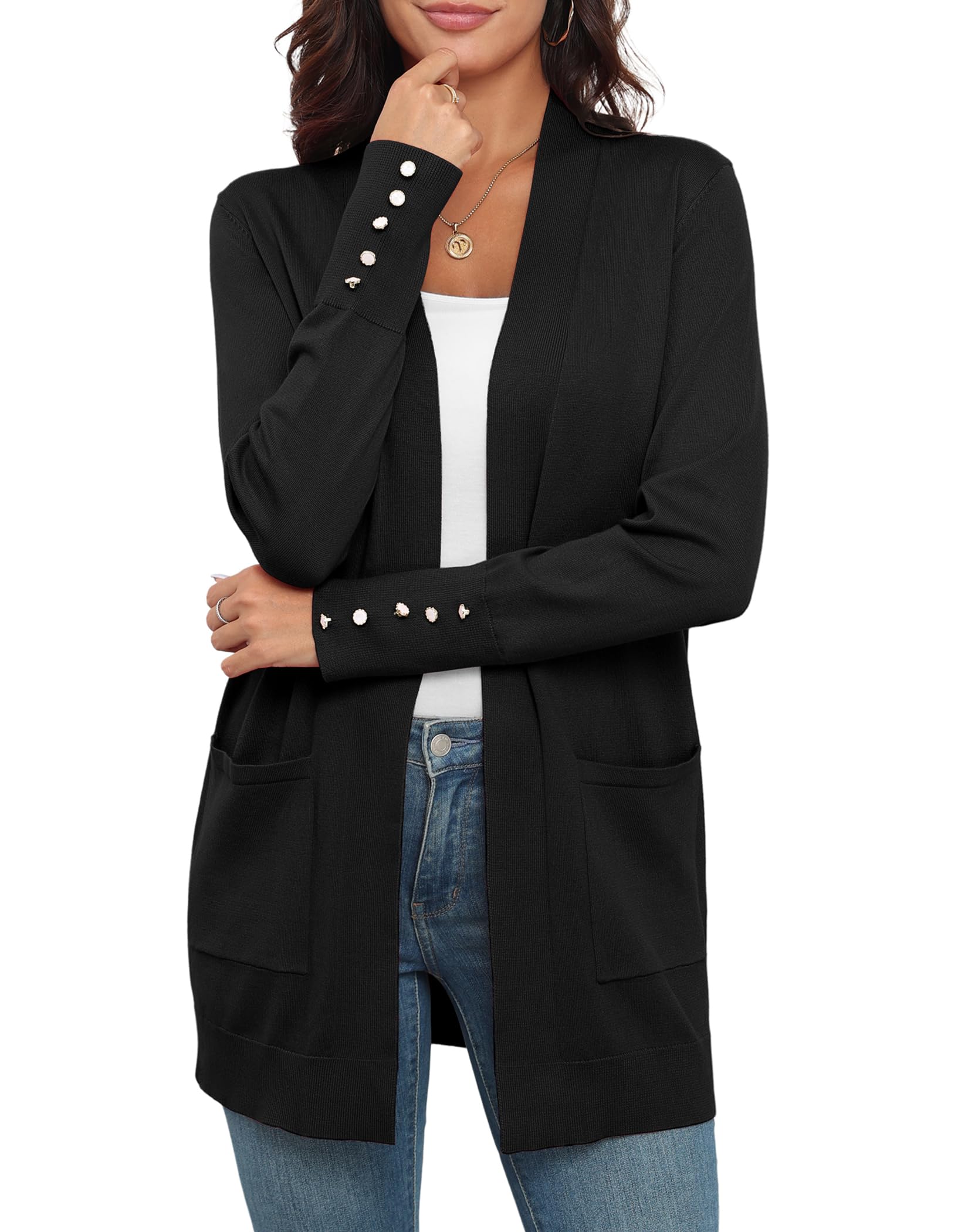 VIISHOW Women Cardigan Sweater Lightweight Open Front Long Sleeve Soft Fine Knit Casual Trendy Kimono Cardigans with Pockets