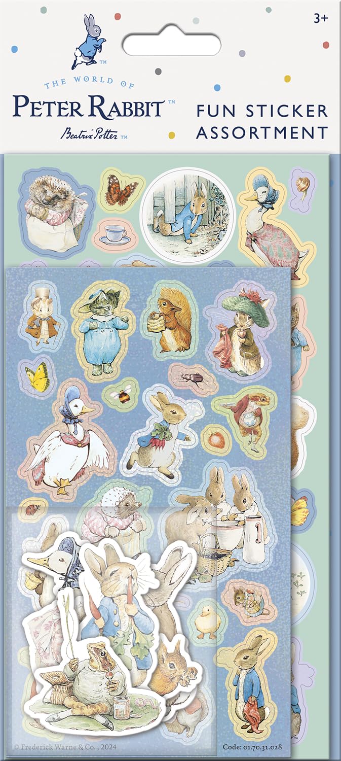 Peter Rabbit Assorted Sticker Pack | Includes 3 Types of Stickers | Official Licensed Product | Reusable on Non-Porous Surfaces | Great for Kids Age 3+ | Use for Gifts, Decoration and Scrapbooking