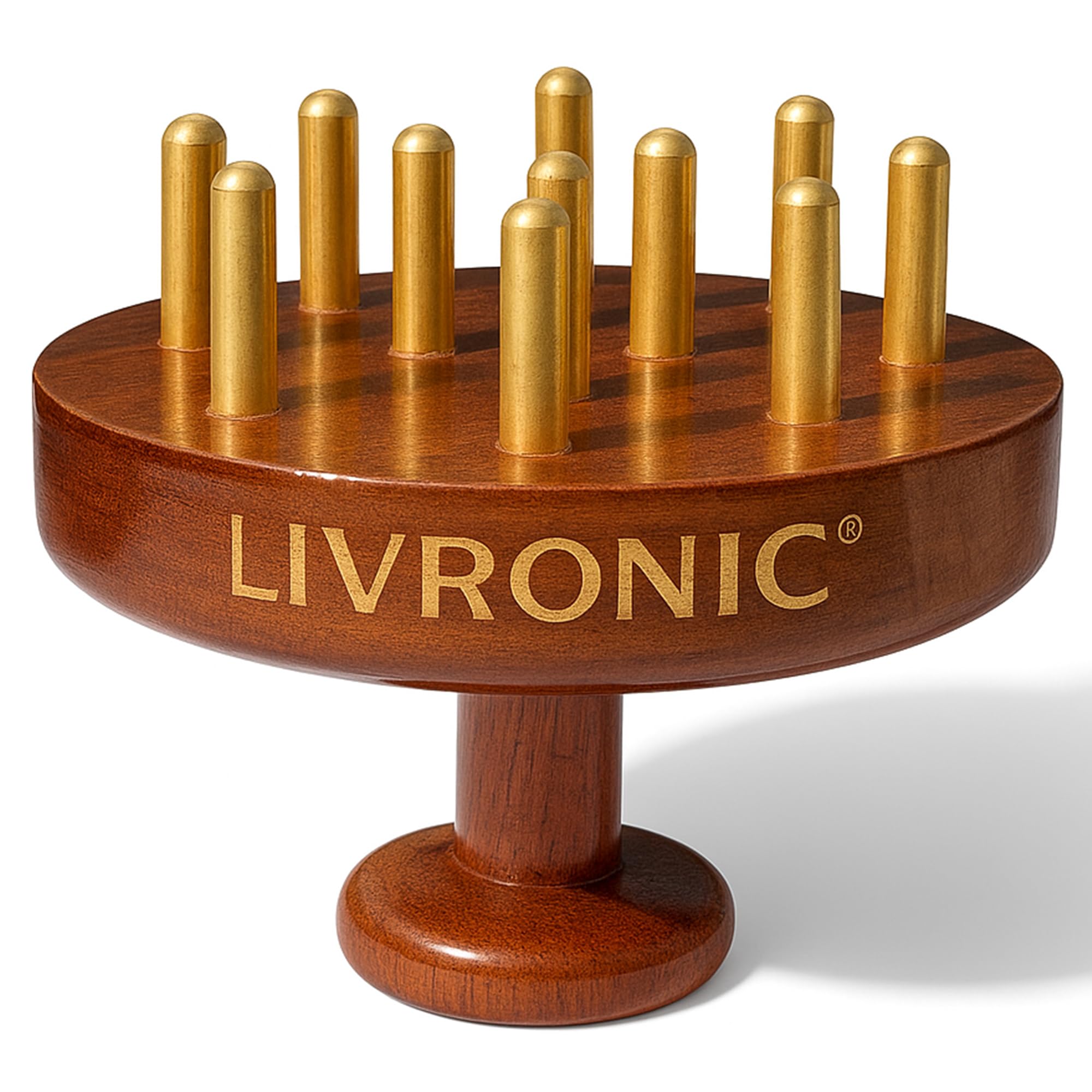 Livronic® Metal Head Scalp Massager & Body Stimulator with Wooden Handle | Manual Head Massage Tool for Natural Hair Growth, Stress Relief, Relaxation & Scalp Stimulation