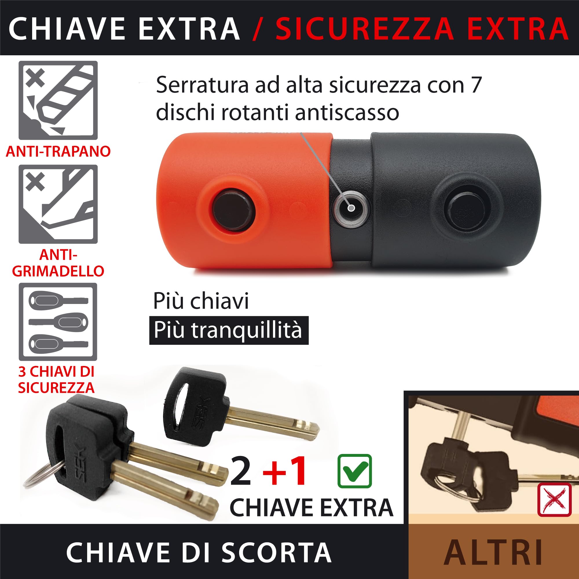 KRASER KR50 Bloccadisco Moto Mini U Omologato SRA, Arco in Acciaio Ultra Rinforzato 18 Testato, Doppia Chiusura, Serratura a Dischi Antiscasso, Cavo Promemoria, Lucchetto Antifurto Blocca Disco Moto