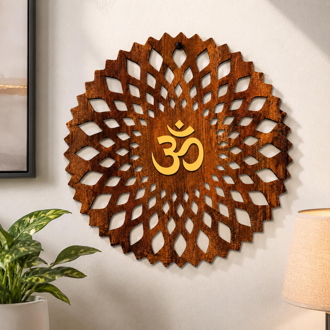 Glowitt Wooden Om Wall Hanging for Home Decor | 12x12 Inch Om Mandala Wall Art | MDF Spiritual Wall Decor for Temple, Pooja Room, Living Room & Office | Hindu Religious Gift Item-image-34