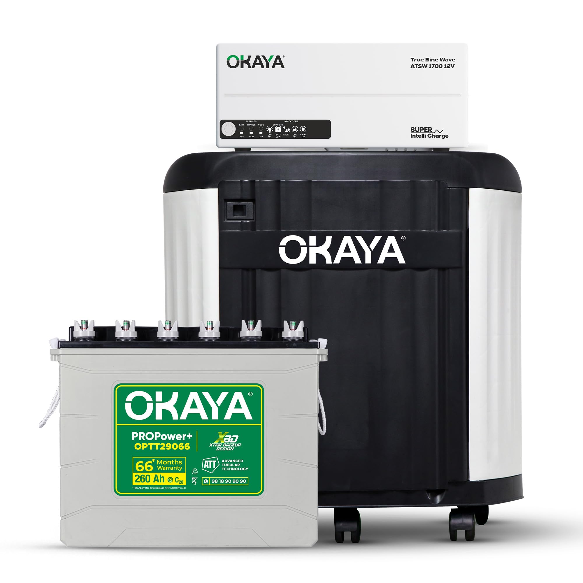 Okaya Inverter & Battery with Trolley Combo for Home,Office & Shops|ATSW 1700 12V PureSineWave Inverter 1450VA with OPTT29066 260Ah Inverter Battery |Warranty: 36 Months(Inverter) & 66 Month(Battery)-image-10