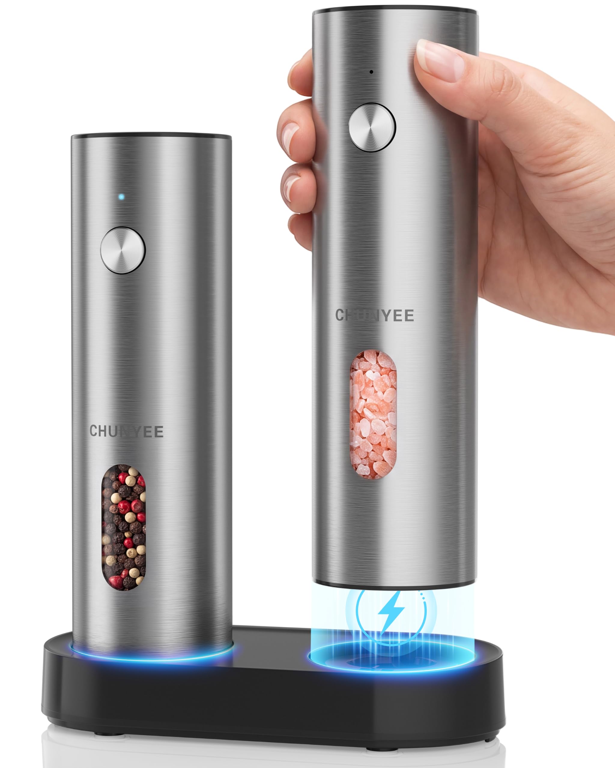 Photo 1 of Chunyee Rechargeable Electric Salt & Pepper Grinder Set, Stainless Steel