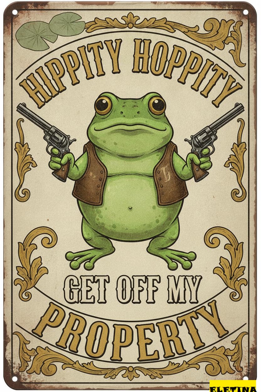 Personalized Sign for Man Cave Metal Funny Frog Decor Vintage Hippity Hoppity Get Of My Property No Trespassing Bedroom 8x12 Inches Private Decorative