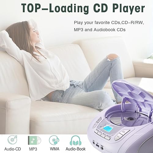 Miniatura 3 de Reproductor de CD de radio con Bluetooth, radio FM, reproducción de MP3 USB, entrada auxiliar, conector para auriculares, compatible con CD MP3,