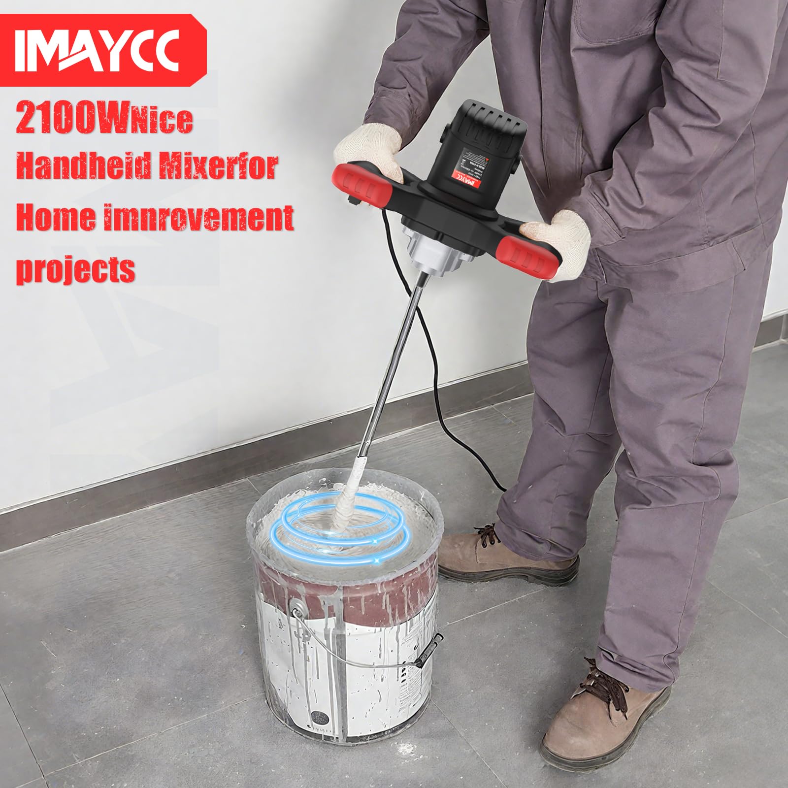 Malaxeur Mortier Colle 2100W 220V 6 Vitesses IMAYCC Professionnel Bétonnière Électrique