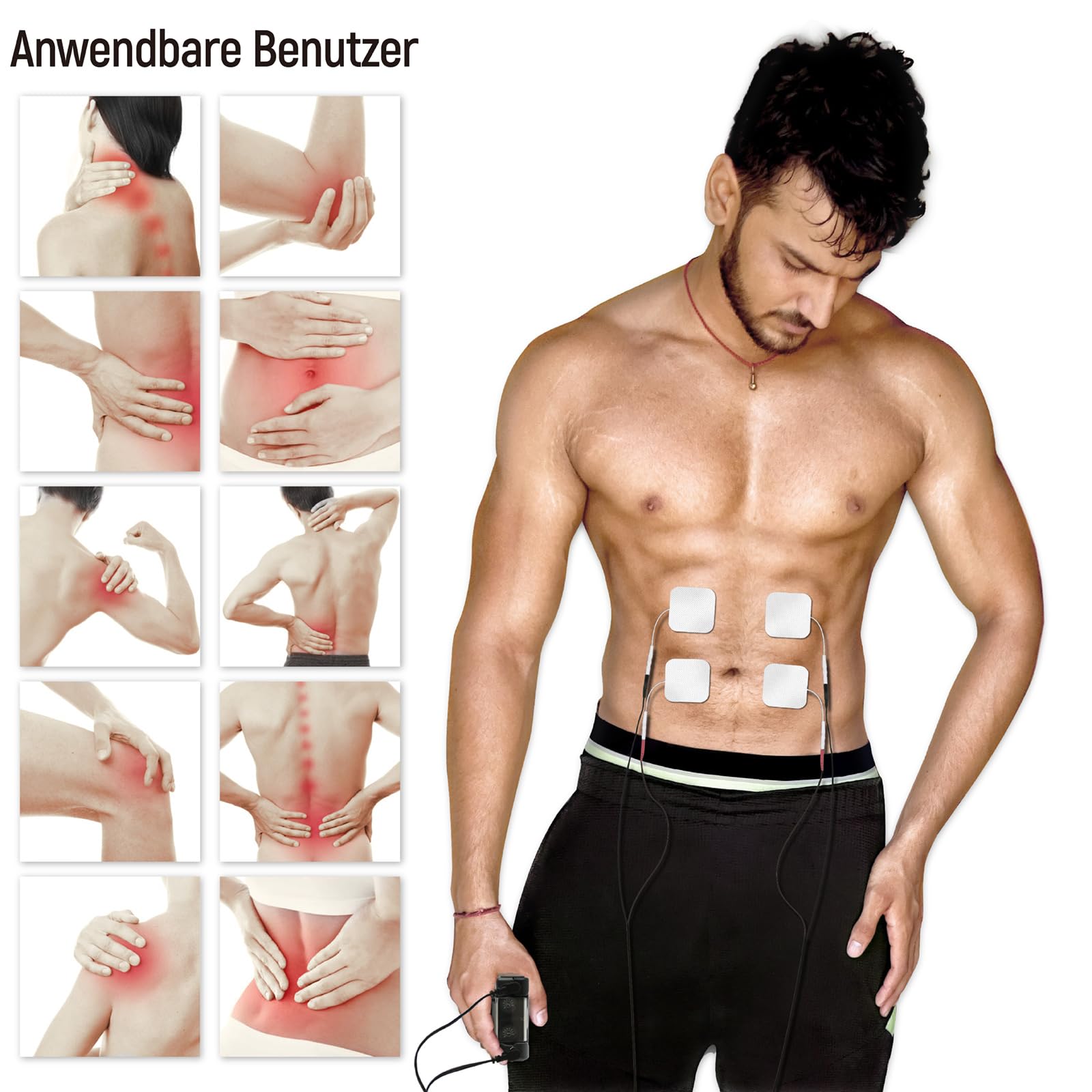 iStim EV-805 TENS EMS Gerät – 4-Kanal Reizstromgerät & Muskelstimulator zur Schmerztherapie – EMS Trainingsgerät für Rücken, Nacken, Schultern, Beine – mit 16 Elektrodenpads & AA-Batterien