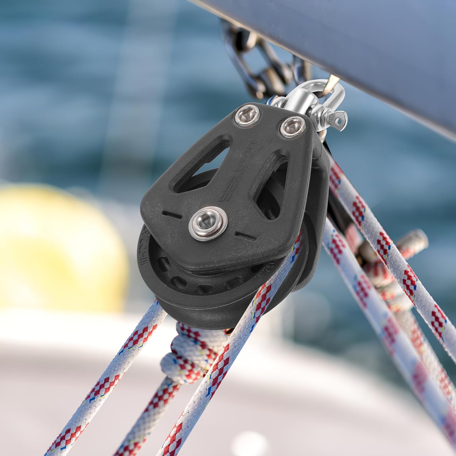 TEHAUX Sailboat Pulley Nylon Crane Pulley Block Lifting Single Pulley Swivel Pulley Black