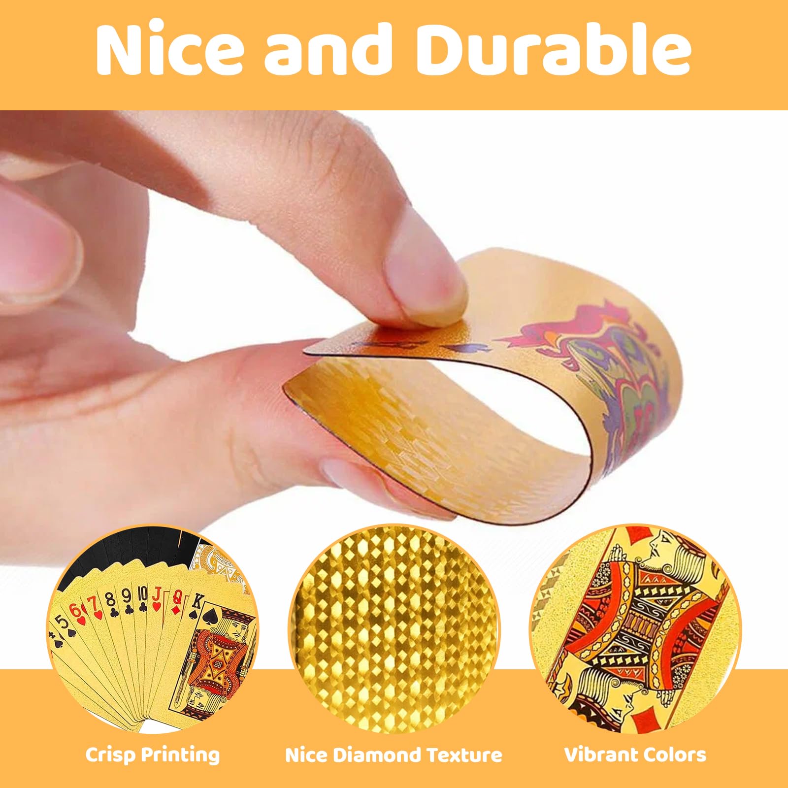Gubilacrum 2 Pack Playing Cards, 8.7x 5.7cm Black and Gold Two Pack of Cards, Water Resistant Plastic Playing Card - Image 4