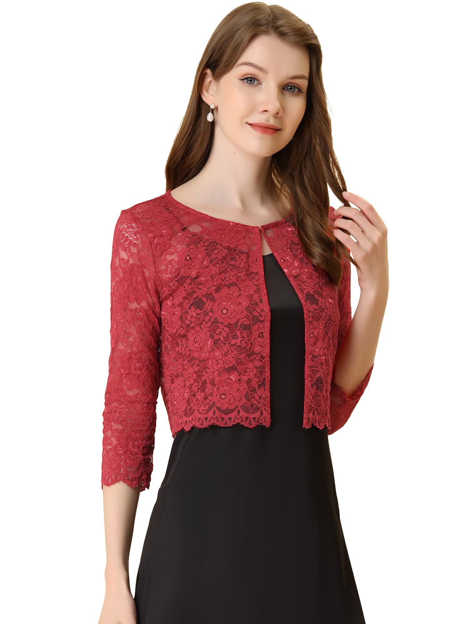 Allegra K Boléro court élégant en dentelle florale pour femme, Rouge, Taille XL