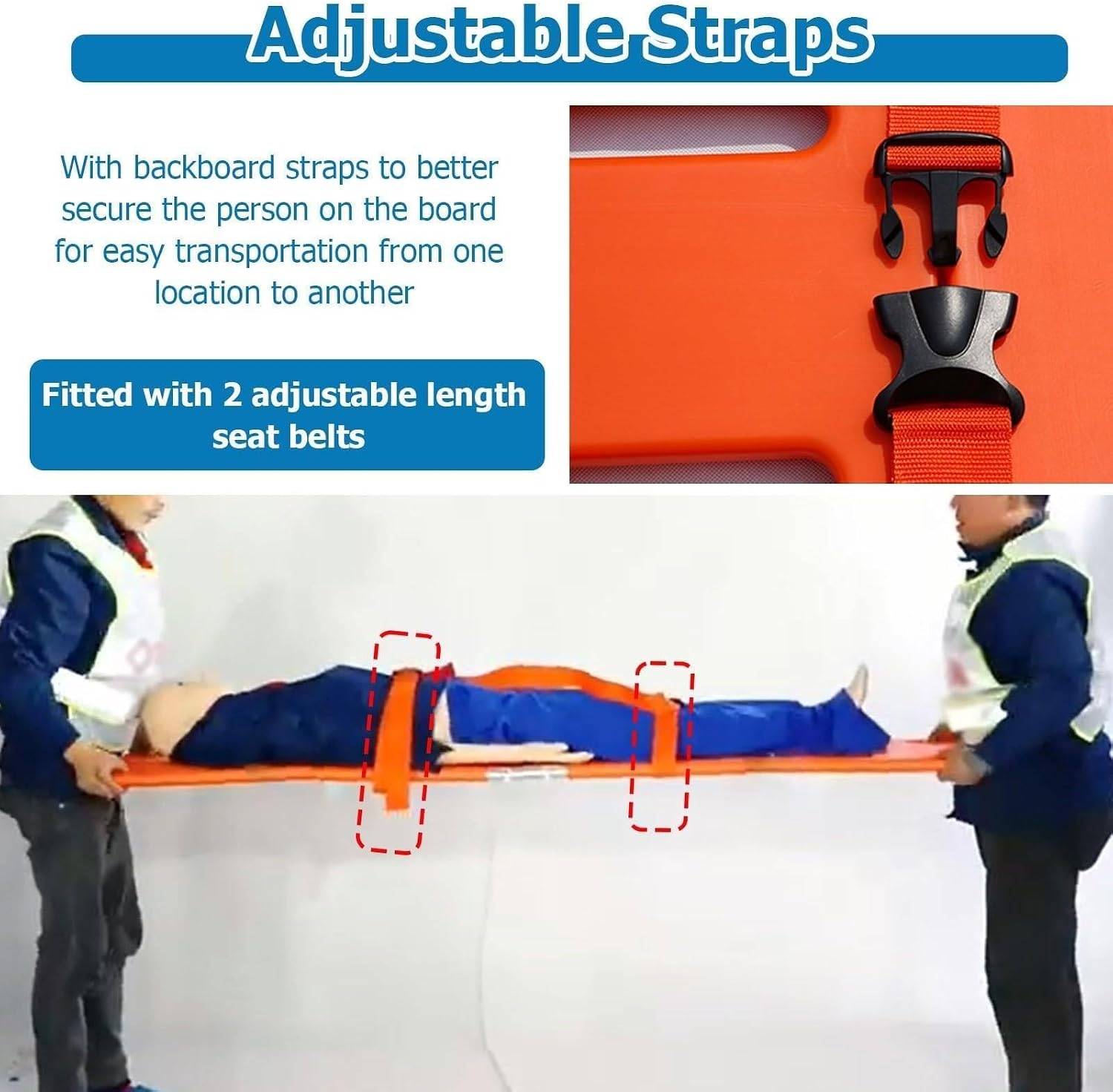 Lightweight Water-Floatable Folding Plastic l Board Stretcher with 2 Adjustable & Spider Str for Outdoor Emerncy and Evacuat, 2 Folds