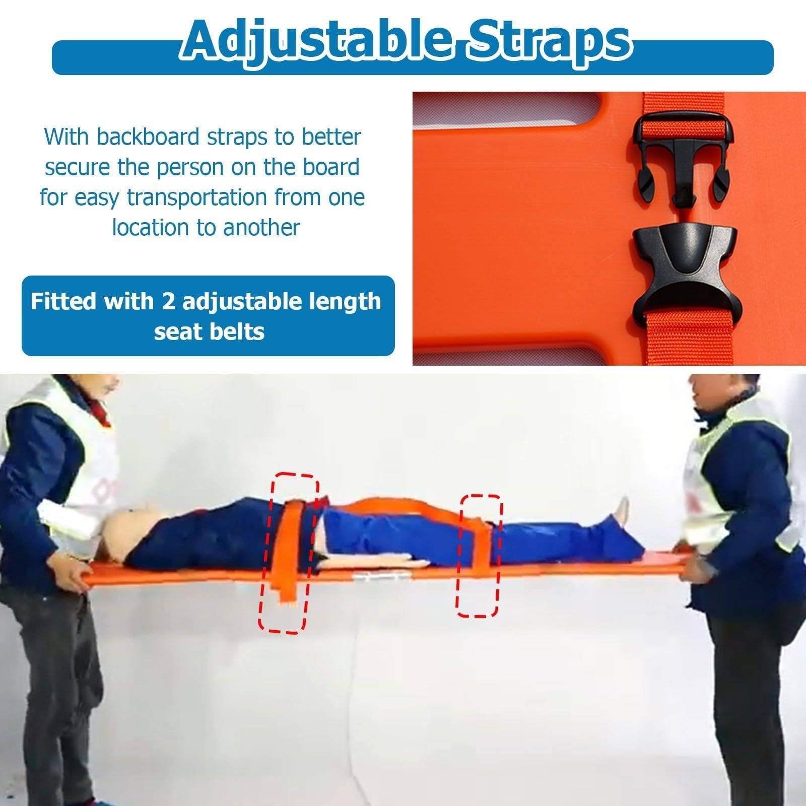 Estirador plegable de tabla espinal, camilla de rescate ligera con correas ajustables, para evacuación de emergencia al aire libre, diseño de 2 pliegues
