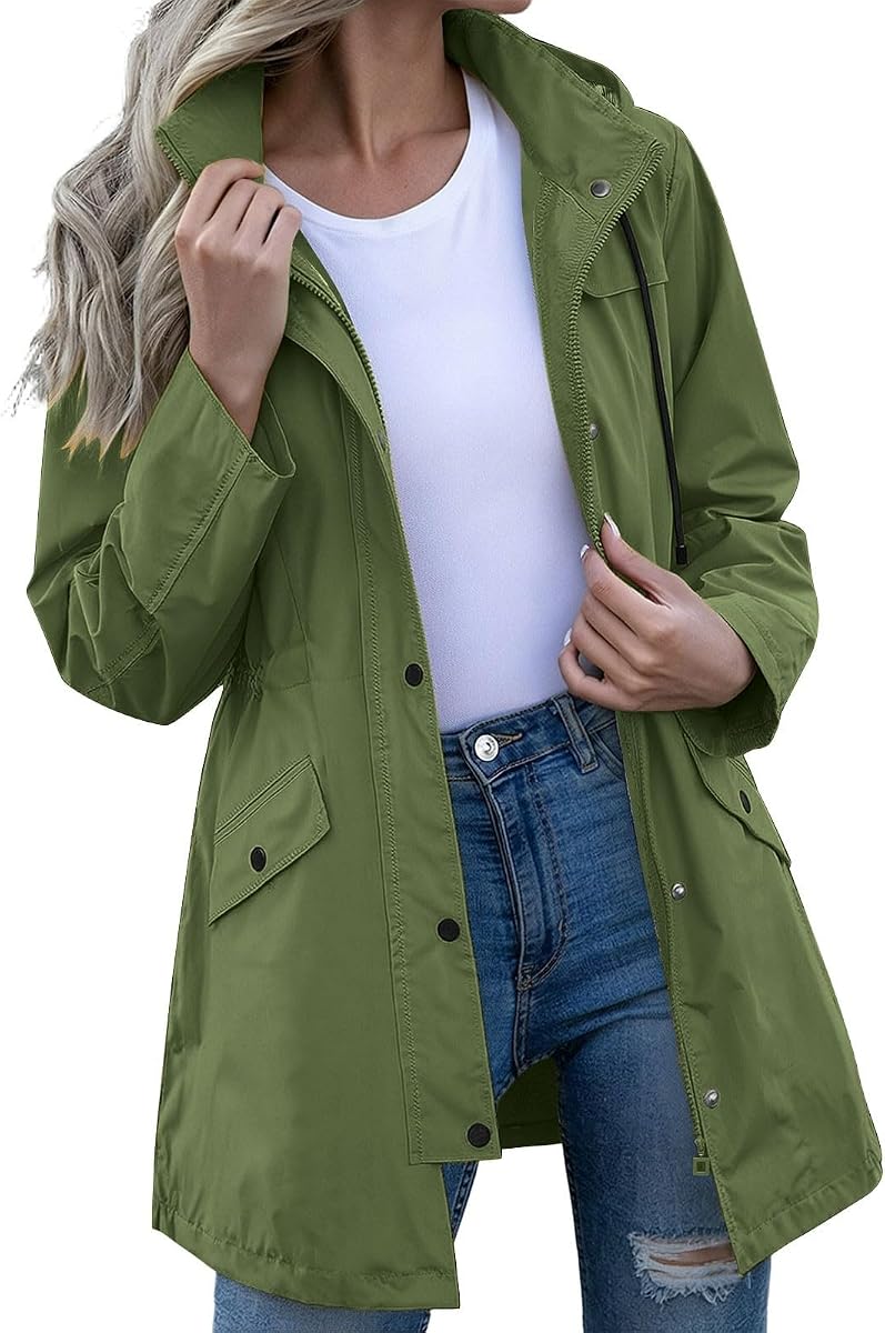 Rain Jacket Women Waterproof Travel Hooded Raincoat Lightweight Windbreaker Long Jackets with Pockets for Outdoor