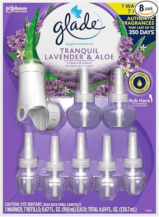 Glade Tranquil Lavender & Aloe PlugIns Scented Oil 7 Refills + Warmer